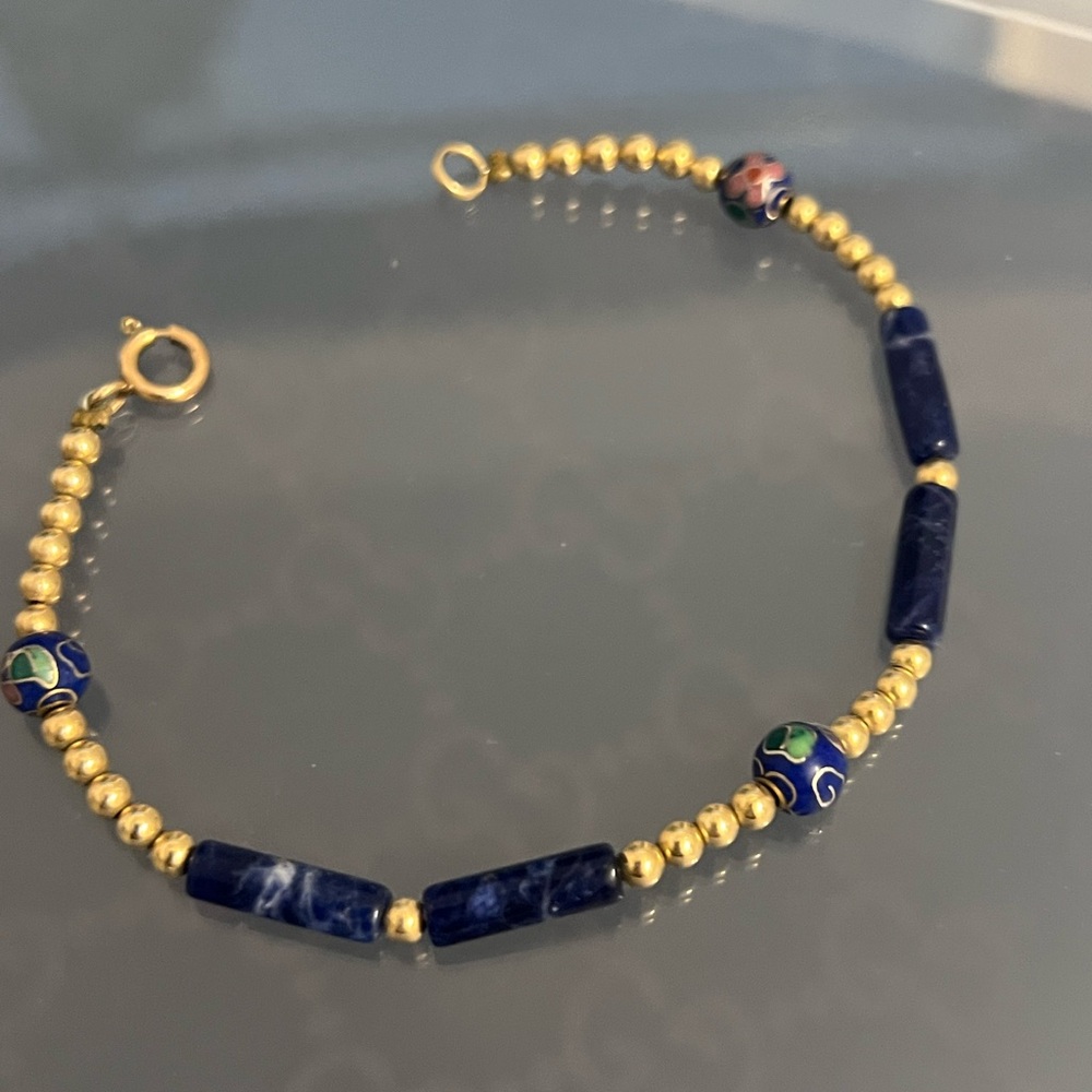 Gold filled bracelet with blue beads - boxed